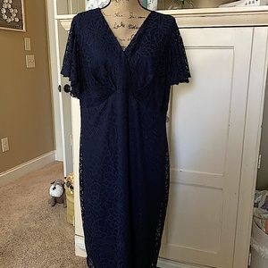 Chaps Woman Navy Lace Overlay MIDI Dress